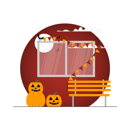 Scary Halloween house decoration  Illustration