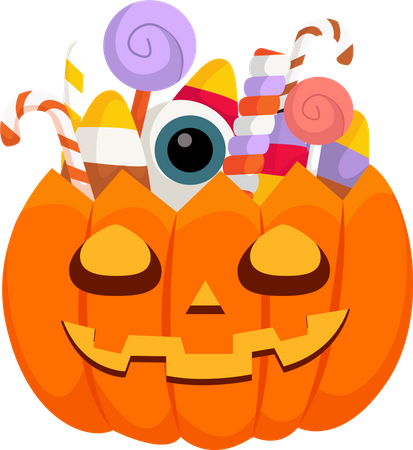 Scary Halloween Pumpkin and Candy Illustration