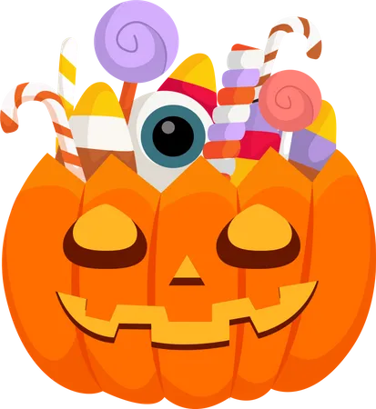 Scary Halloween Pumpkin and Candy Illustration