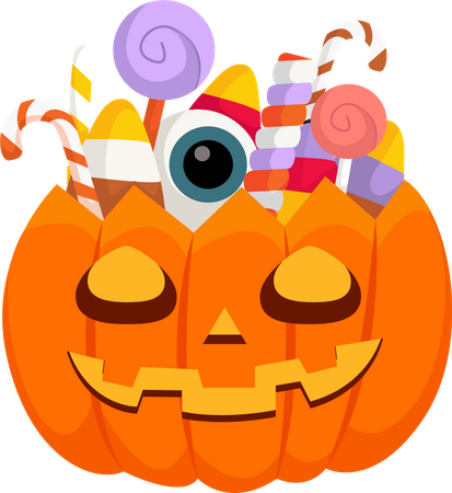 Scary Halloween Pumpkin and Candy  Illustration