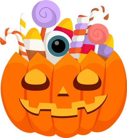 Scary Halloween Pumpkin and Candy  Illustration