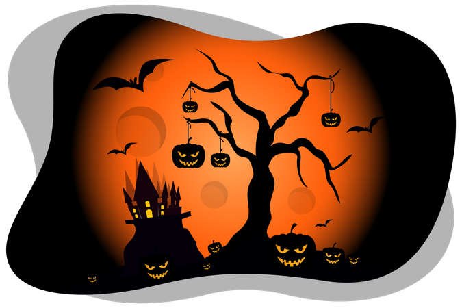 Scary pumpkins everywhere in Halloween Illustration