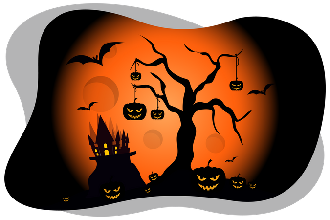 Scary pumpkins everywhere in Halloween  Illustration