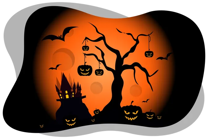 Scary pumpkins everywhere in Halloween  Illustration