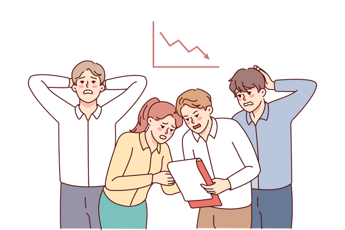 Scary team finding business loss  Illustration
