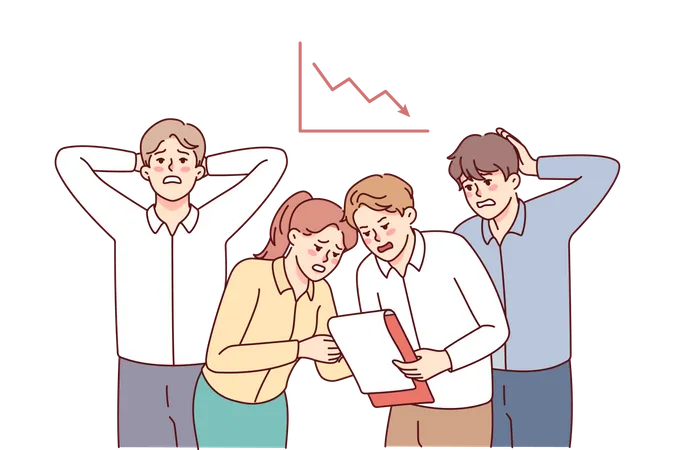 Scary team finding business loss  Illustration