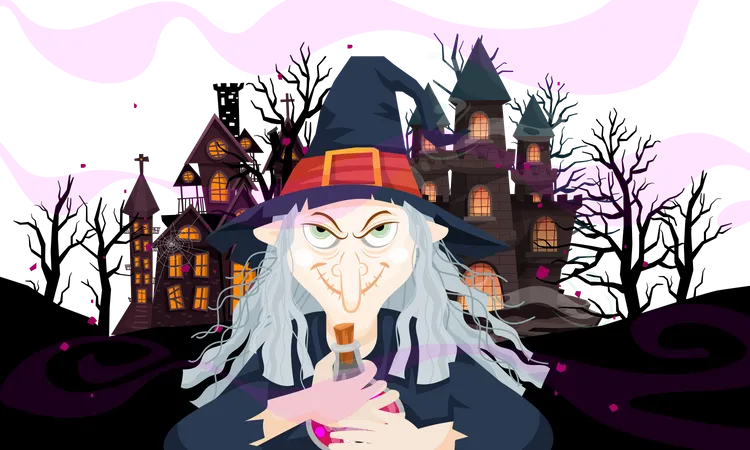 Scary Witch holding potion  Illustration