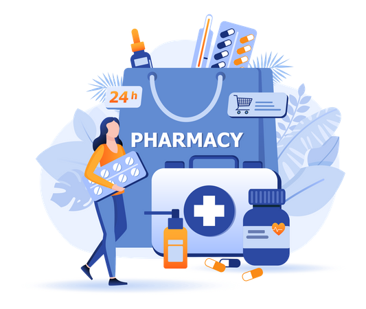 Scène de pharmacie en ligne  Illustration