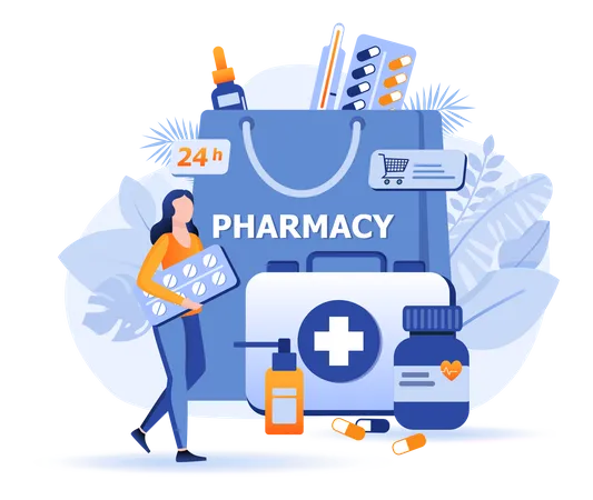 Scène de pharmacie en ligne  Illustration