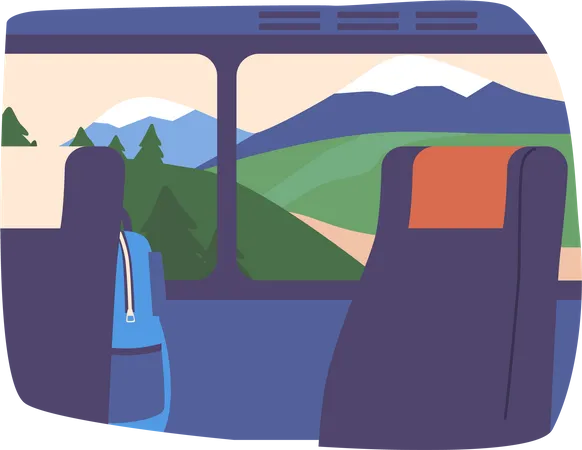 Scenic Bus Window Offering Breathtaking Views Of Landscapes Showcasing Natures Beauty And Providing A Soothing Visual Experience For Passengers During Their Journey Cartoon Vector Illustration Illustration