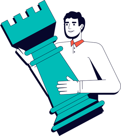 Schachspieler hält Schachfigur  Illustration