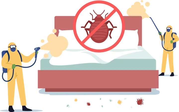 Schädlingsbekämpfer führen Raumdesinfektion gegen Bettwanzen durch  Illustration
