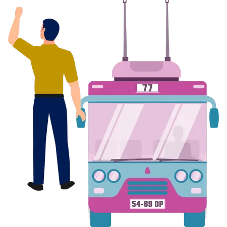 Schaffner ruft Passagiere im Bus auf  Illustration
