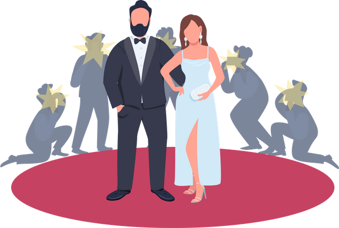 Schauspieler und Schauspielerin in schicken Outfits posieren auf dem roten Teppich  Illustration