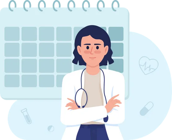 Schedule Doctor Appointment 2 D Vector Isolated Illustration Healthcare Service Flat Characters On Cartoon Background Planning Colourful Editable Scene For Mobile Website Presentation イラスト