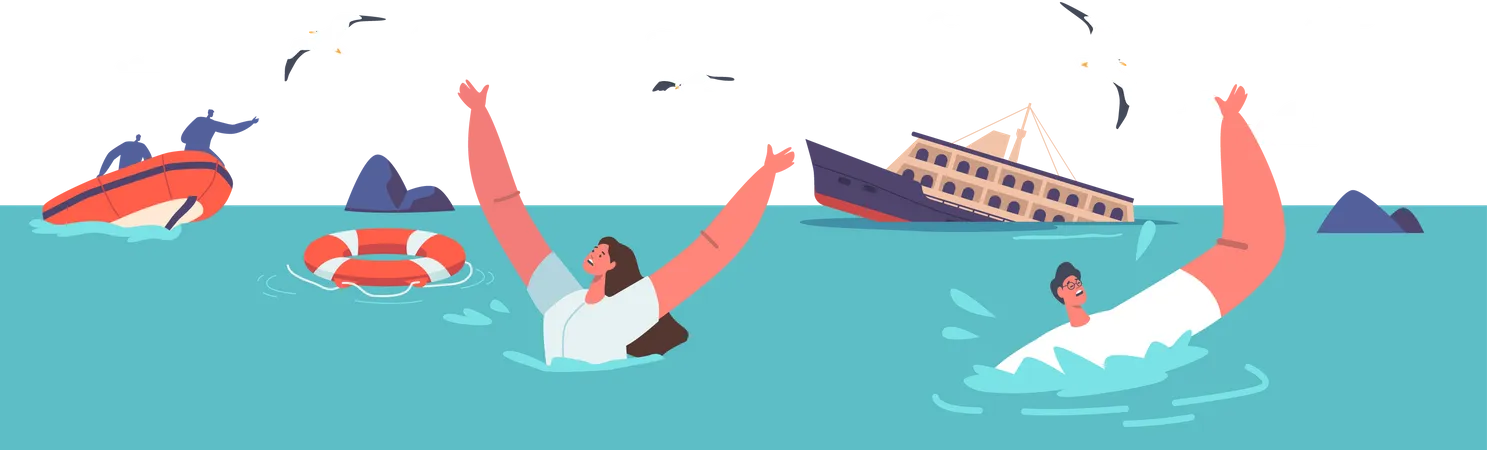 Schiffsunglück: Menschen fallen ins Wasser  Illustration
