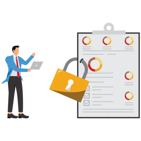 Sperren, Privatsphäre, Dokument, Daten, Sicherheit, Geschäftsmann  Illustration