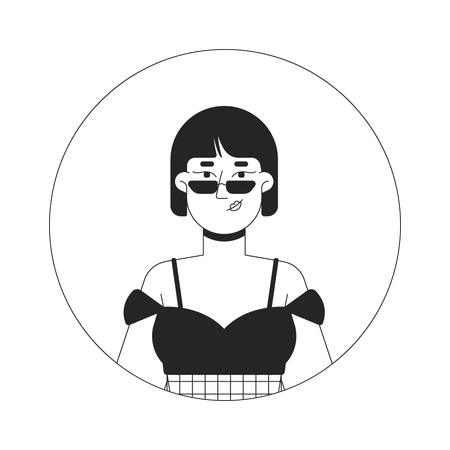 Schmale Sonnenbrille koreanische Frau im Sommerkleid  Illustration