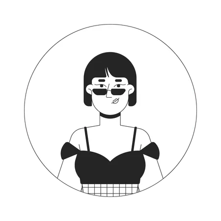 Schmale Sonnenbrille koreanische Frau im Sommerkleid  Illustration