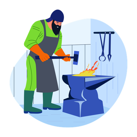 Schmied arbeitet mit Werkzeugen  Illustration