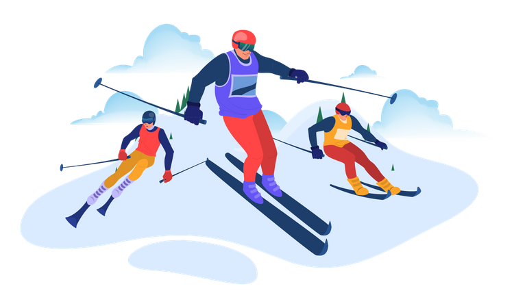 Skifahren im Schnee  Illustration