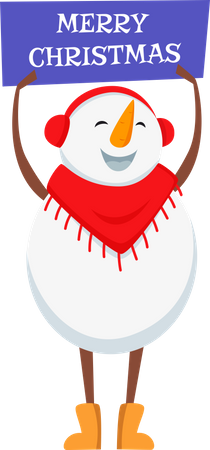 Schneemann mit Frohe Weihnachten-Brett  Illustration