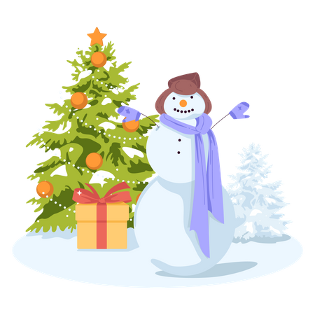 Schneemann mit Weihnachtsbaum  Illustration