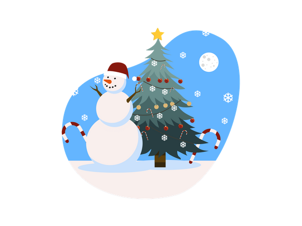 Schneemann und Weihnachtsbaum  Illustration