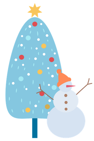 Schneemann und Weihnachtsbaum  Illustration