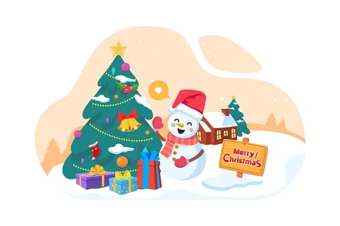 Schneemann wünscht frohe Weihnachten  Illustration