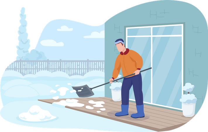 Schneeräumung auf der Veranda  Illustration