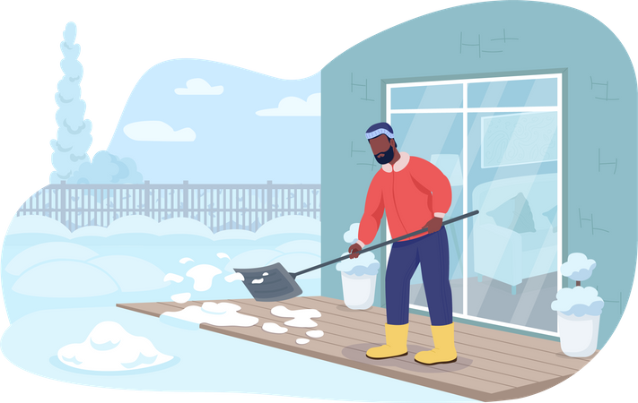 Schneeräumung auf der Veranda  Illustration