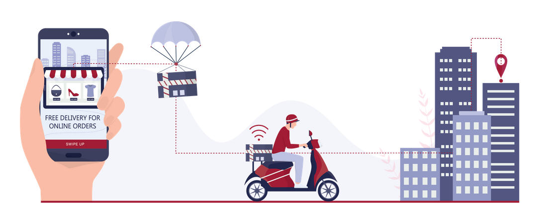 Schnelle und kostenlose Lieferung bei Online-Bestellung  Illustration