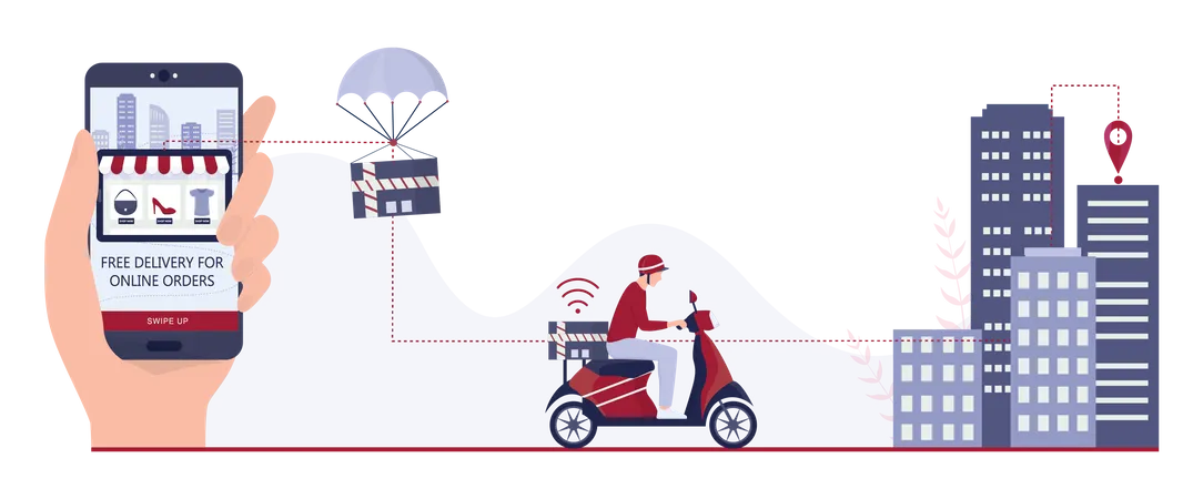 Schnelle und kostenlose Lieferung bei Online-Bestellung  Illustration