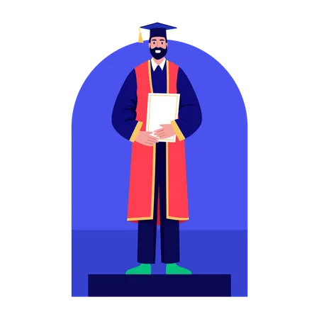 Scholar standing with certificate  Illustration