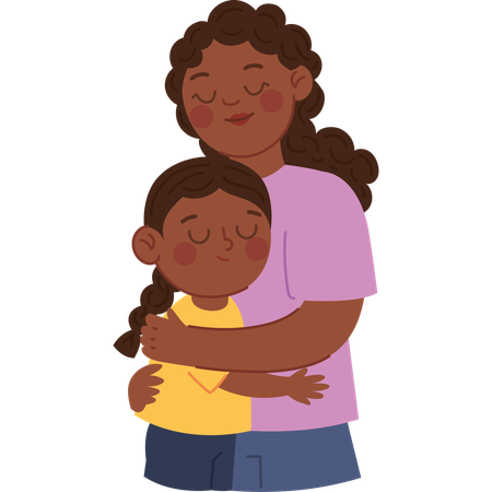 Schöne Afro-Mutter umarmt ihre Tochter mit Liebe und Wärme  Illustration
