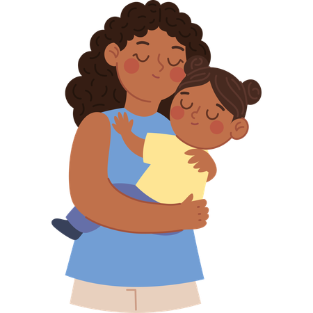 Schöne Afro-Mutter umarmt ihre Tochter mit Liebe und Wärme  Illustration