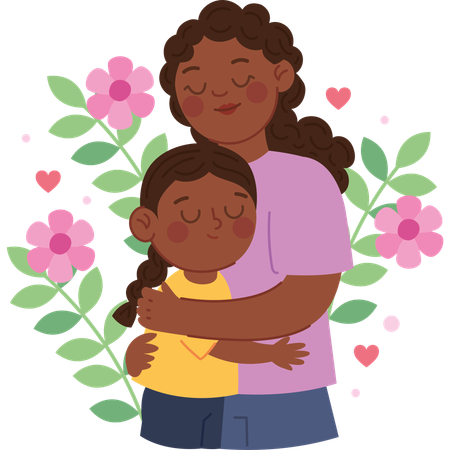 Schöne Afro-Mutter umarmt ihre Tochter mit Liebe und Wärme  Illustration
