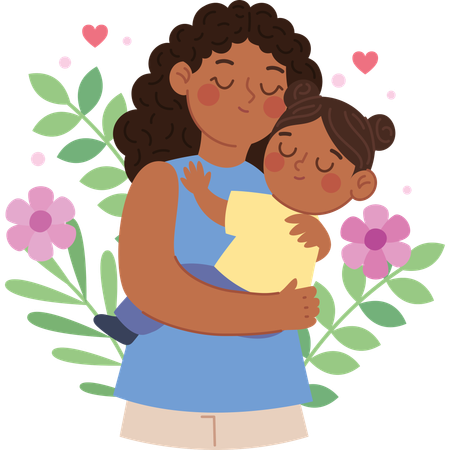 Schöne Afro-Mutter umarmt ihre Tochter mit Liebe und Wärme  Illustration