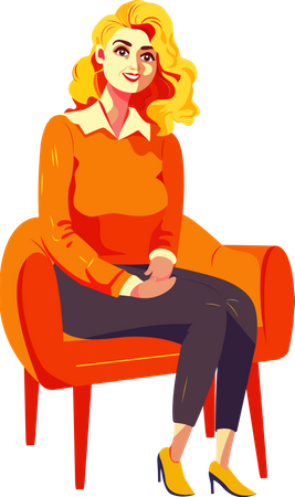 Schöne Frau sitzt auf dem Sofa  Illustration