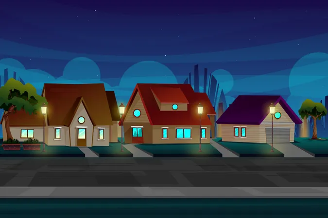 Schöne Nachtszene der Stadt  Illustration