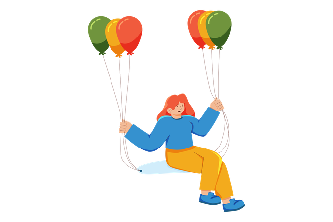 Schönes Mädchen fliegt mit Ballon  Illustration