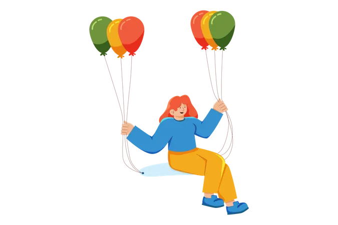 Schönes Mädchen fliegt mit Ballon  Illustration