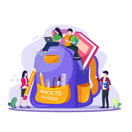 School Backpack With Supplies  イラスト