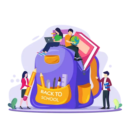 School Backpack With Supplies  イラスト