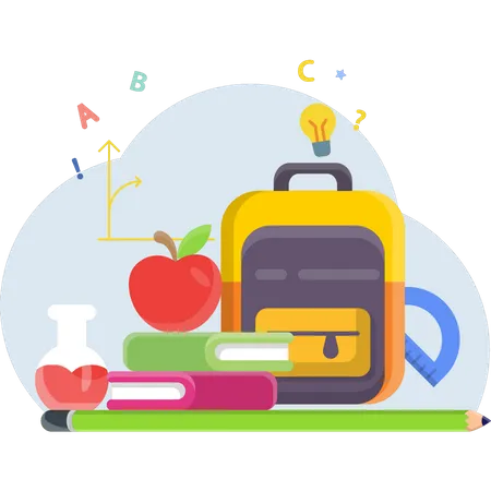 Heres A School Bag Some Books And An Apple On Top Of Them Illustration