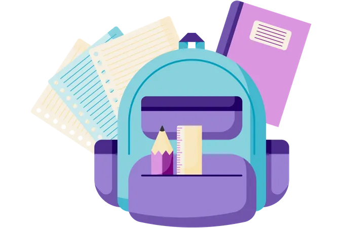 School bag filled with stationery  Illustration