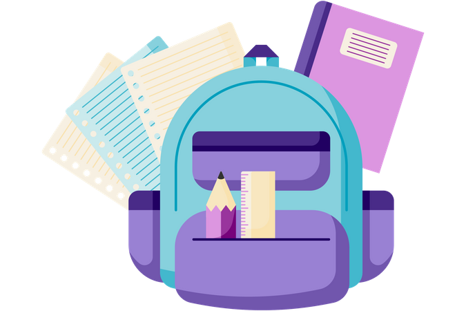 School bag filled with stationery  Illustration