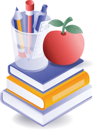 School books and student equipment  Illustration