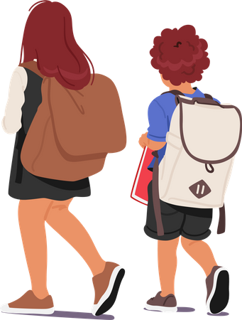 School Boy and Girl with Backpacks and Books  일러스트레이션